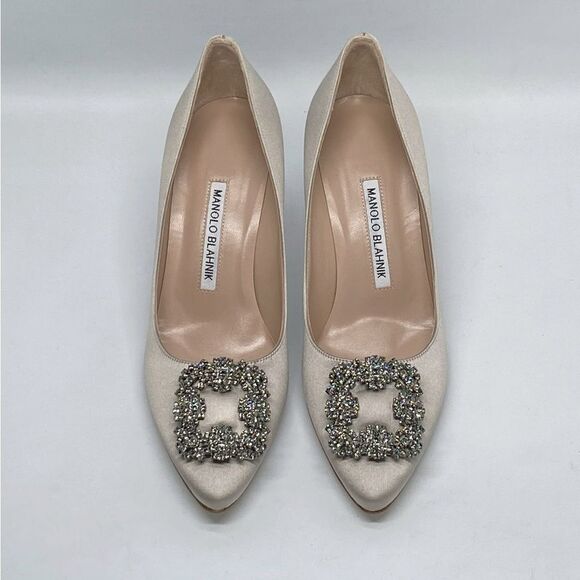Manolo Blahnik Hangisi 70 Embellished Satin Pumps size 37.5 - Picture 3 of 12